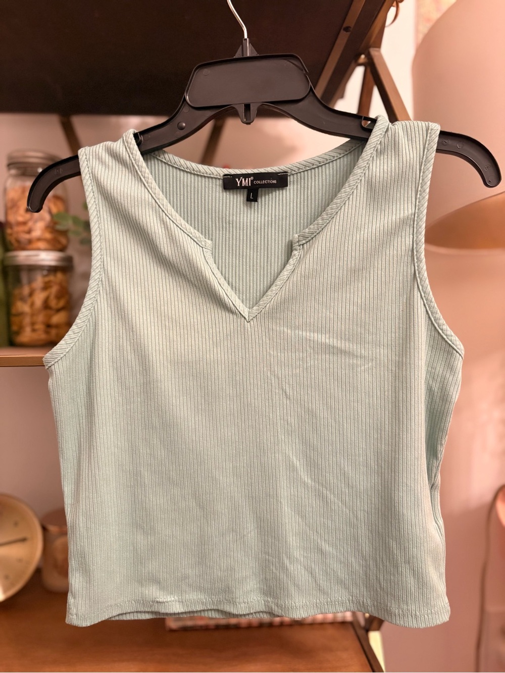 YMI Light Mint Ribbed V-Neck Tank Top